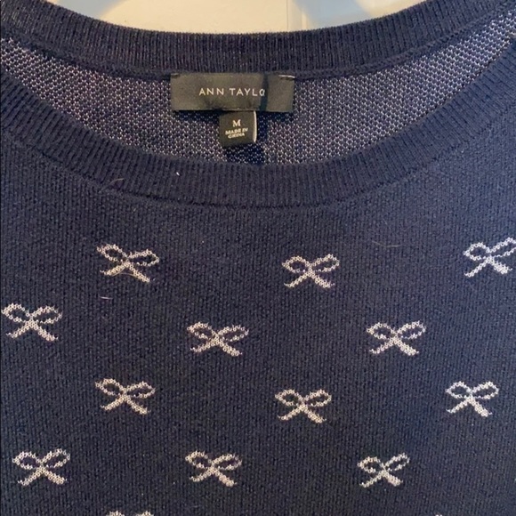 Ann Taylor Navy Silver Bow Print Sweater - Picture 3 of 8